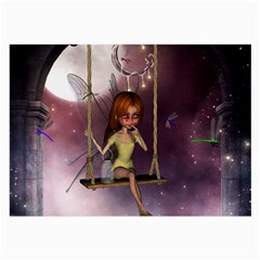 Little Fairy On A Swing With Dragonfly In The Night Large Glasses Cloth (2 Sides) by FantasyWorld7