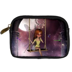 Little Fairy On A Swing With Dragonfly In The Night Digital Camera Leather Case by FantasyWorld7