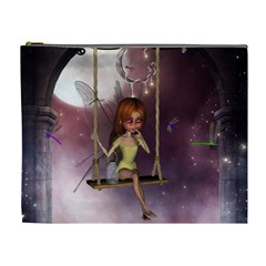 Little Fairy On A Swing With Dragonfly In The Night Cosmetic Bag (xl) by FantasyWorld7