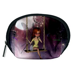 Little Fairy On A Swing With Dragonfly In The Night Accessory Pouch (medium) by FantasyWorld7