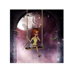 Little Fairy On A Swing With Dragonfly In The Night Small Satin Scarf (square) by FantasyWorld7