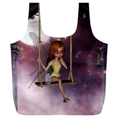 Little Fairy On A Swing With Dragonfly In The Night Full Print Recycle Bag (xxxl) by FantasyWorld7