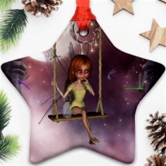 Little Fairy On A Swing With Dragonfly In The Night Ornament (star) by FantasyWorld7