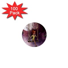 Little Fairy On A Swing With Dragonfly In The Night 1  Mini Buttons (100 Pack)  by FantasyWorld7