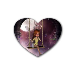 Little Fairy On A Swing With Dragonfly In The Night Heart Coaster (4 Pack)  by FantasyWorld7