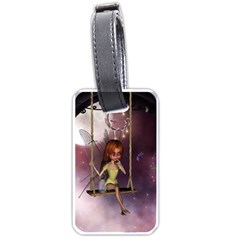 Little Fairy On A Swing With Dragonfly In The Night Luggage Tag (one Side) by FantasyWorld7