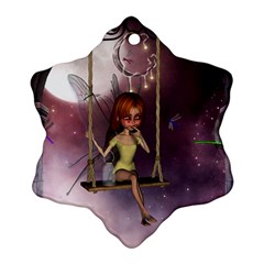 Little Fairy On A Swing With Dragonfly In The Night Ornament (snowflake) by FantasyWorld7