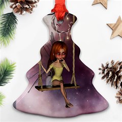 Little Fairy On A Swing With Dragonfly In The Night Ornament (christmas Tree)  by FantasyWorld7