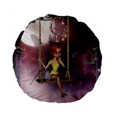 Little Fairy On A Swing With Dragonfly In The Night Standard 15  Premium Round Cushions by FantasyWorld7