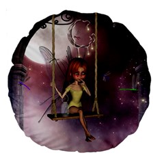 Little Fairy On A Swing With Dragonfly In The Night Large 18  Premium Round Cushions by FantasyWorld7