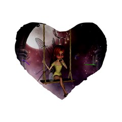 Little Fairy On A Swing With Dragonfly In The Night Standard 16  Premium Heart Shape Cushions by FantasyWorld7