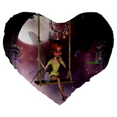 Little Fairy On A Swing With Dragonfly In The Night Large 19  Premium Heart Shape Cushions by FantasyWorld7