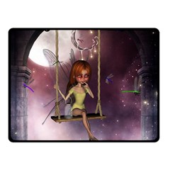 Little Fairy On A Swing With Dragonfly In The Night Double Sided Fleece Blanket (small)  by FantasyWorld7