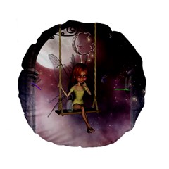 Little Fairy On A Swing With Dragonfly In The Night Standard 15  Premium Flano Round Cushions by FantasyWorld7