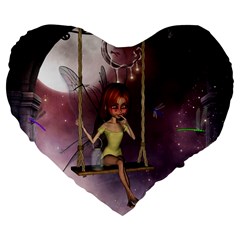 Little Fairy On A Swing With Dragonfly In The Night Large 19  Premium Flano Heart Shape Cushions by FantasyWorld7