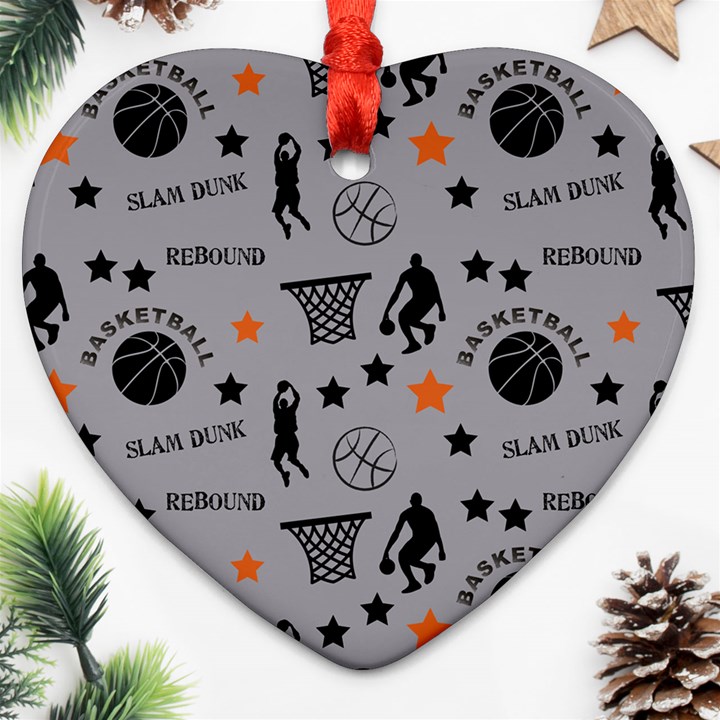 Slam Dunk Basketball Gray Ornament (Heart)