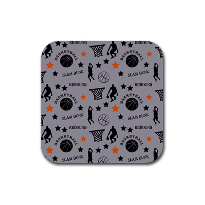 Slam Dunk Basketball Gray Rubber Coaster (Square) 