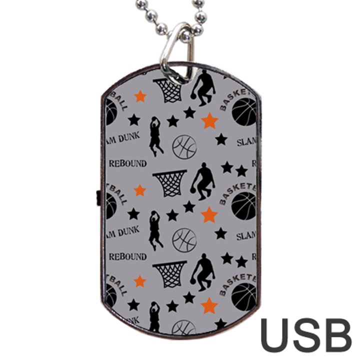 Slam Dunk Basketball Gray Dog Tag USB Flash (One Side)