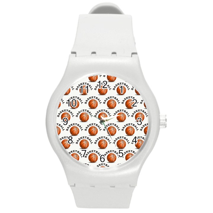 Orange Basketballs Round Plastic Sport Watch (M)