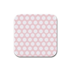 Pink And White Polka Dots Rubber Square Coaster (4 Pack)  by mccallacoulture