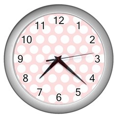 Pink And White Polka Dots Wall Clock (silver) by mccallacoulture