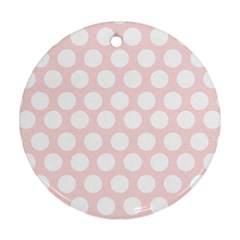 Pink And White Polka Dots Round Ornament (two Sides)