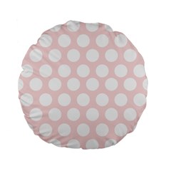 Pink And White Polka Dots Standard 15  Premium Round Cushions by mccallacoulture