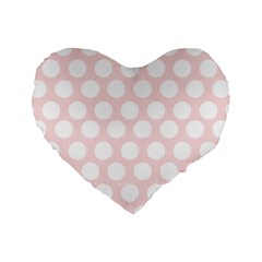 Pink And White Polka Dots Standard 16  Premium Heart Shape Cushions by mccallacoulture