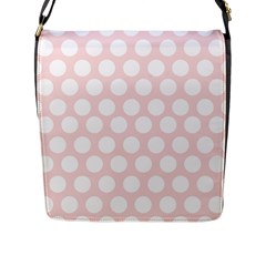 Pink And White Polka Dots Flap Closure Messenger Bag (l) by mccallacoulture