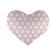 Pink And White Polka Dots Standard 16  Premium Flano Heart Shape Cushions by mccallacoulture