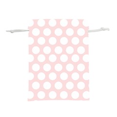 Pink And White Polka Dots Lightweight Drawstring Pouch (l)