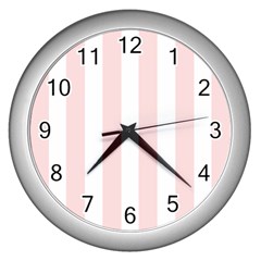 Pastel Pink Stripes Wall Clock (silver)