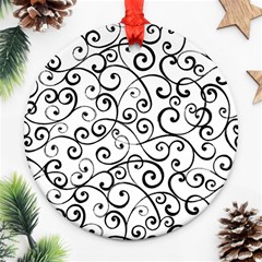 Black And White Swirls Round Ornament (two Sides)