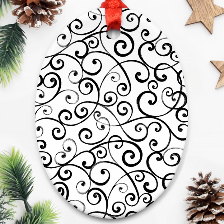 Black and White Swirls Oval Ornament (Two Sides)