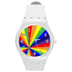 Rainbow Pattern Round Plastic Sport Watch (m) by designsbymallika