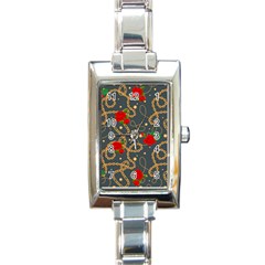 Golden Chain Pattern With Roses Rectangle Italian Charm Watch by designsbymallika