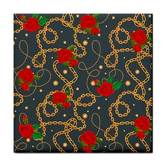 Golden Chain Pattern With Roses Tile Coaster by designsbymallika