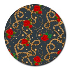 Golden Chain Pattern With Roses Round Mousepads