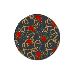 Golden Chain Pattern With Roses Rubber Round Coaster (4 Pack)  by designsbymallika