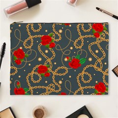 Golden Chain Pattern With Roses Cosmetic Bag (xl) by designsbymallika