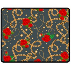 Golden Chain Pattern With Roses Fleece Blanket (medium)  by designsbymallika