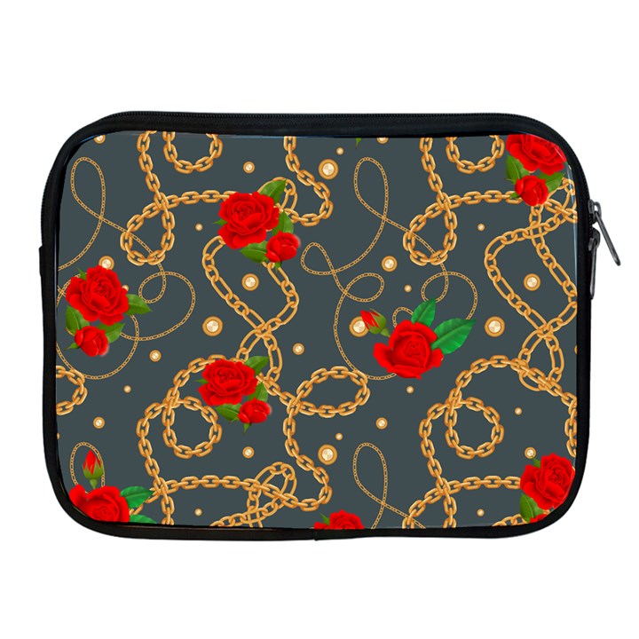 GOLDEN CHAIN PATTERN WITH ROSES Apple iPad 2/3/4 Zipper Cases