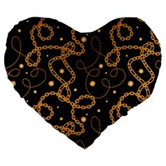 Golden Chain Print Large 19  Premium Flano Heart Shape Cushions by designsbymallika