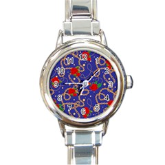 Blue Golden Chain Rose Pattern Round Italian Charm Watch by designsbymallika