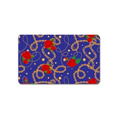 Blue Golden Chain Rose Pattern Magnet (name Card) by designsbymallika