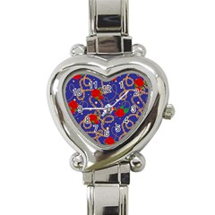 Blue Golden Chain Rose Pattern Heart Italian Charm Watch by designsbymallika