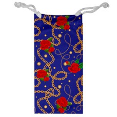 Blue Golden Chain Rose Pattern Jewelry Bag by designsbymallika