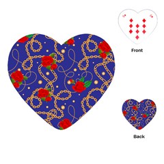 Blue Golden Chain Rose Pattern Playing Cards Single Design (heart) by designsbymallika