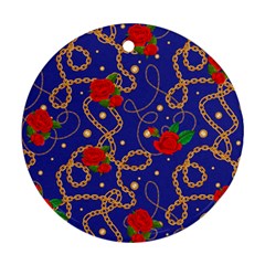 Blue Golden Chain Rose Pattern Round Ornament (two Sides) by designsbymallika