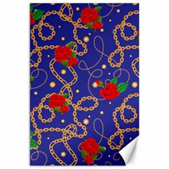 Blue Golden Chain Rose Pattern Canvas 24  X 36  by designsbymallika